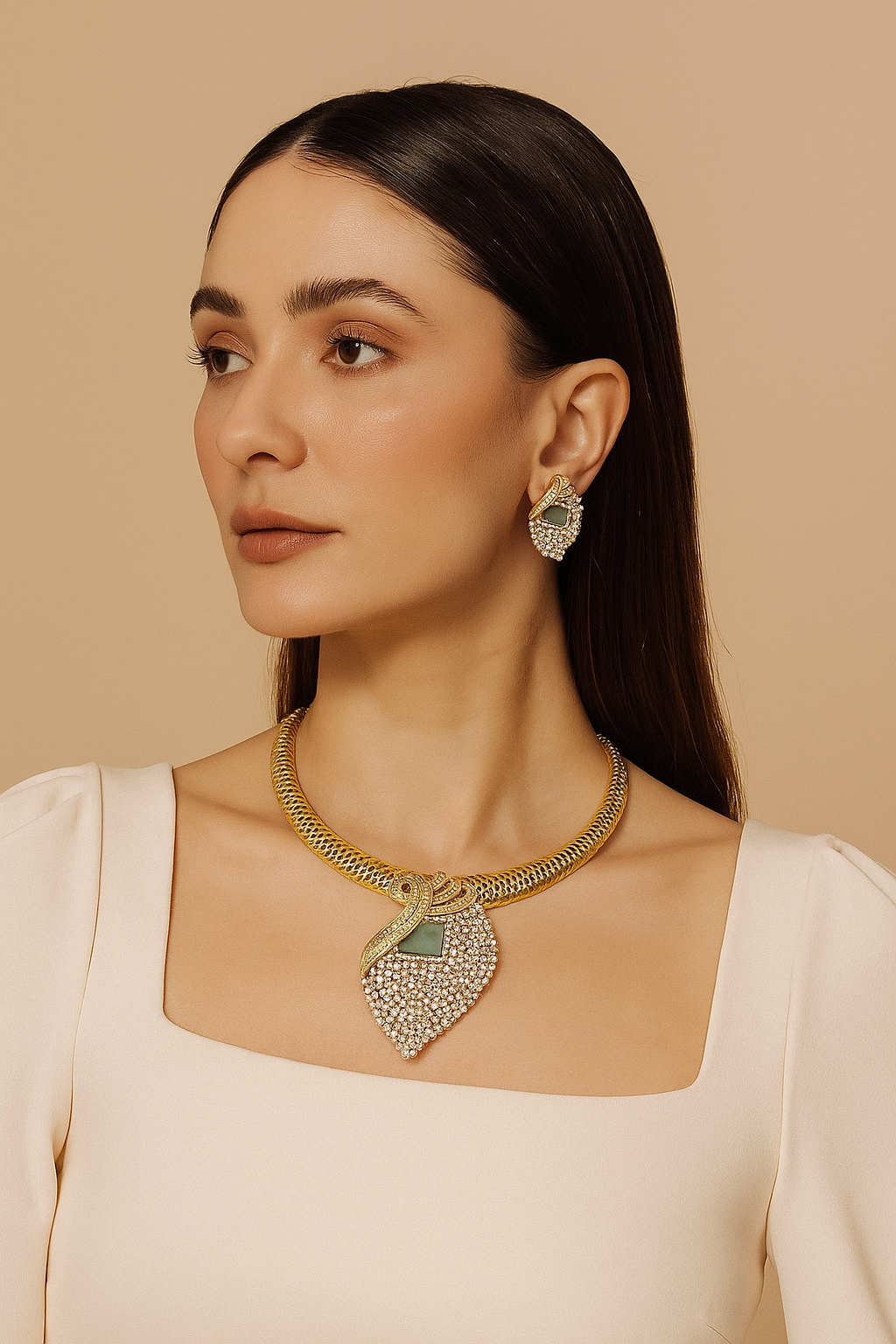 Emerald Radiance Diamond Look Necklace Set