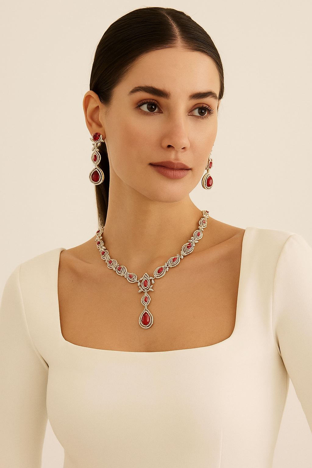 Ruby Radiance Diamond Look Necklace Set