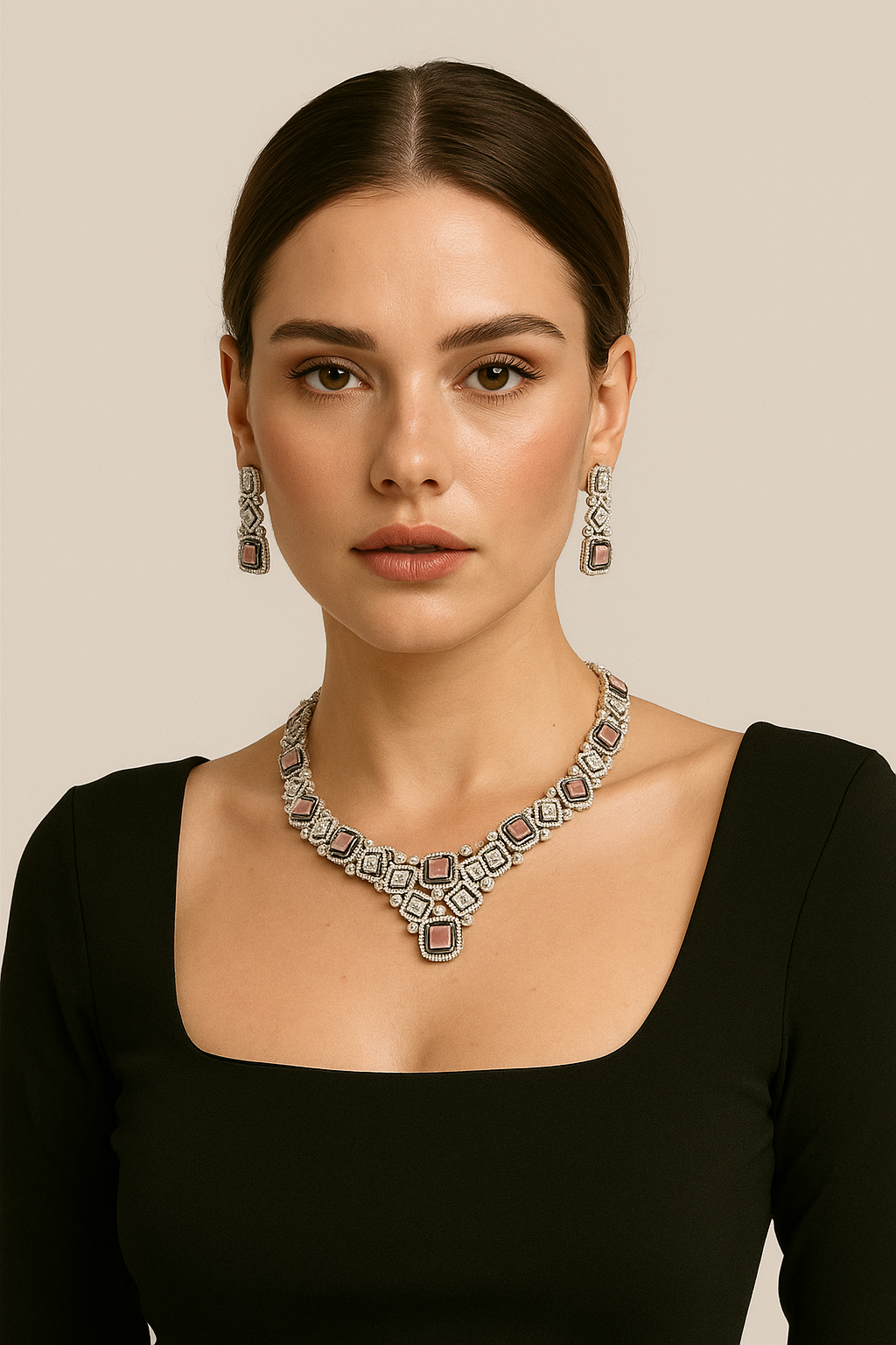 Blush Royale Diamond Look Necklace Set