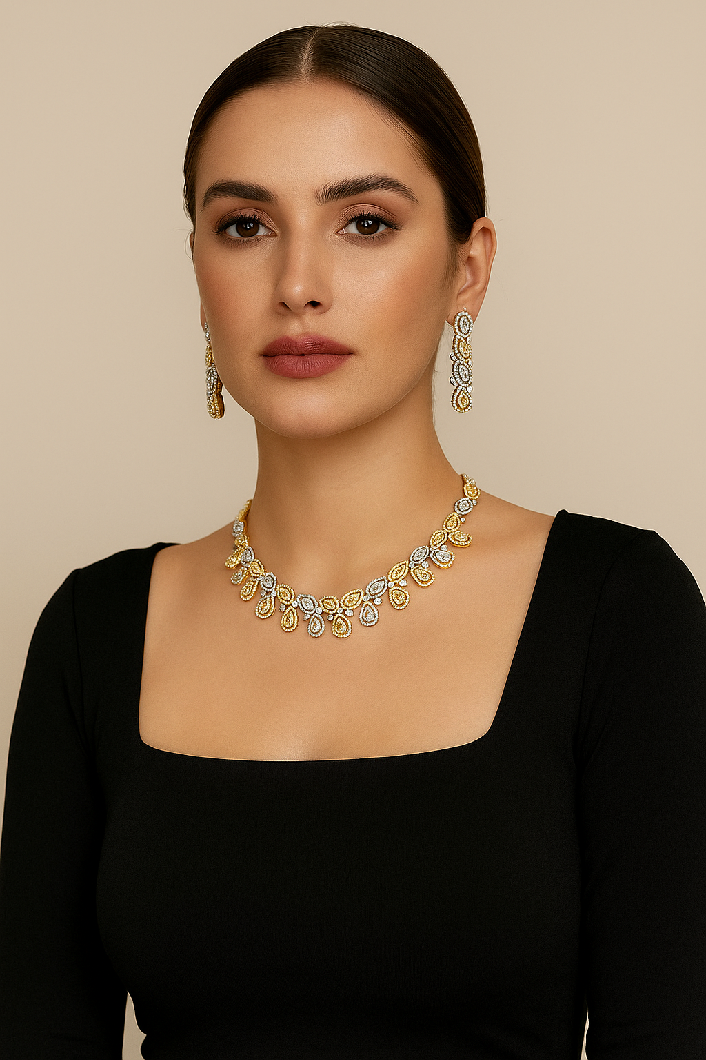 Golden Grace Dual Tone Diamond Look Necklace Set