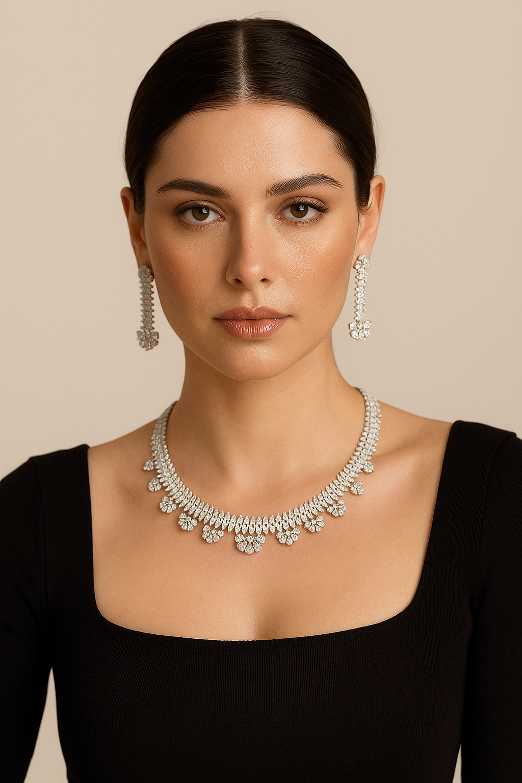 Floral Radiance Diamond Look Necklace Set