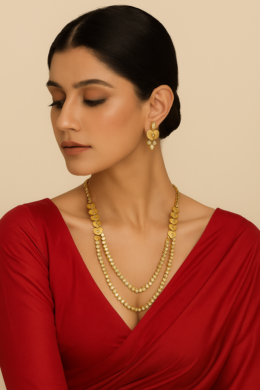 Heritage Gold Polki Layered Necklace Set