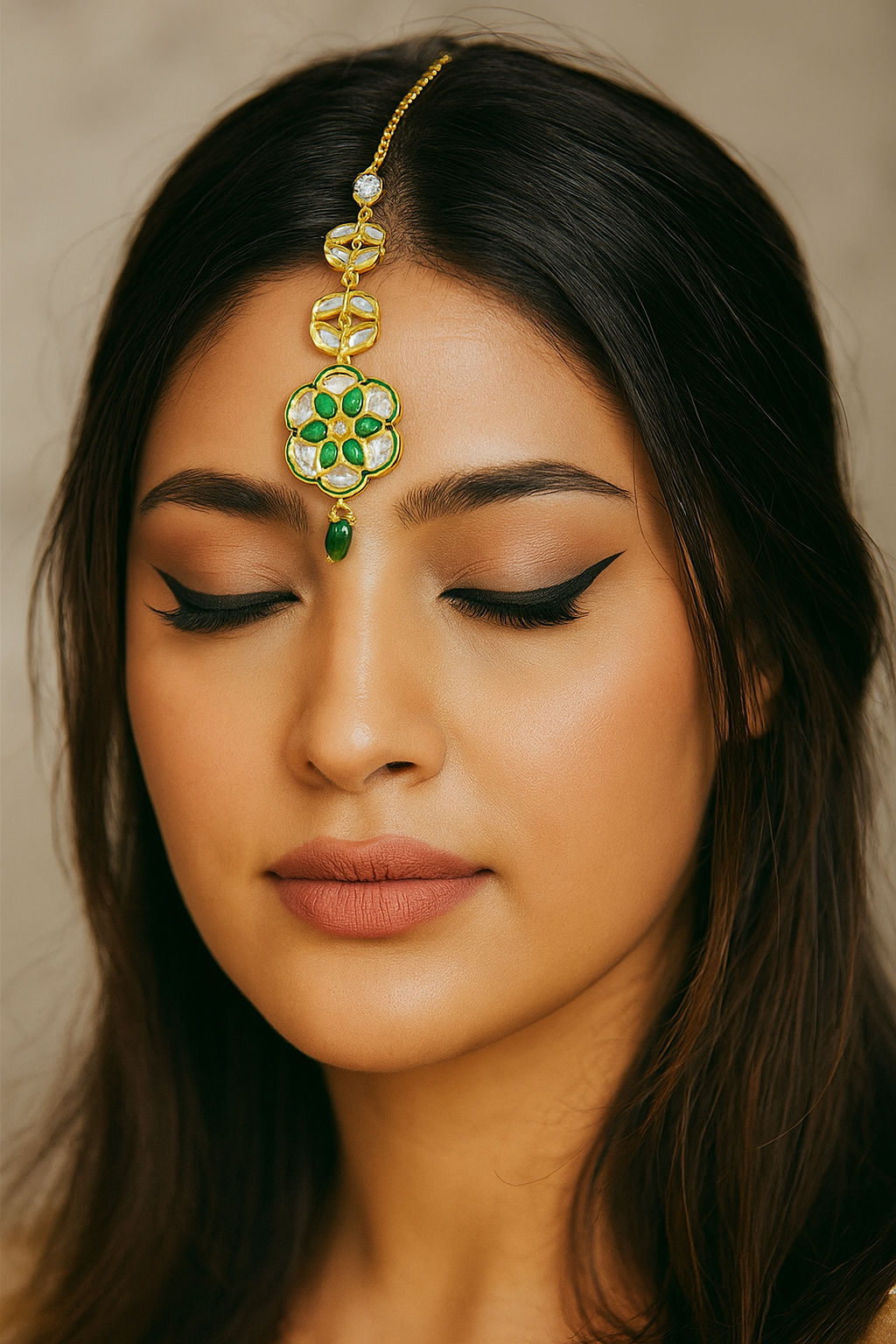 Emerald Bloom Kundan Maang Tikka