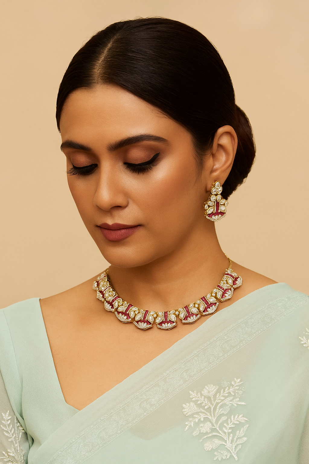 Ruby Kundan Polki Choker Set with Enamel Detailing