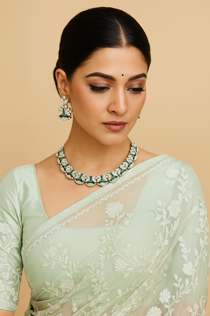 Emerald Glow Kundan Necklace Set Classic Polki Craftsmanship