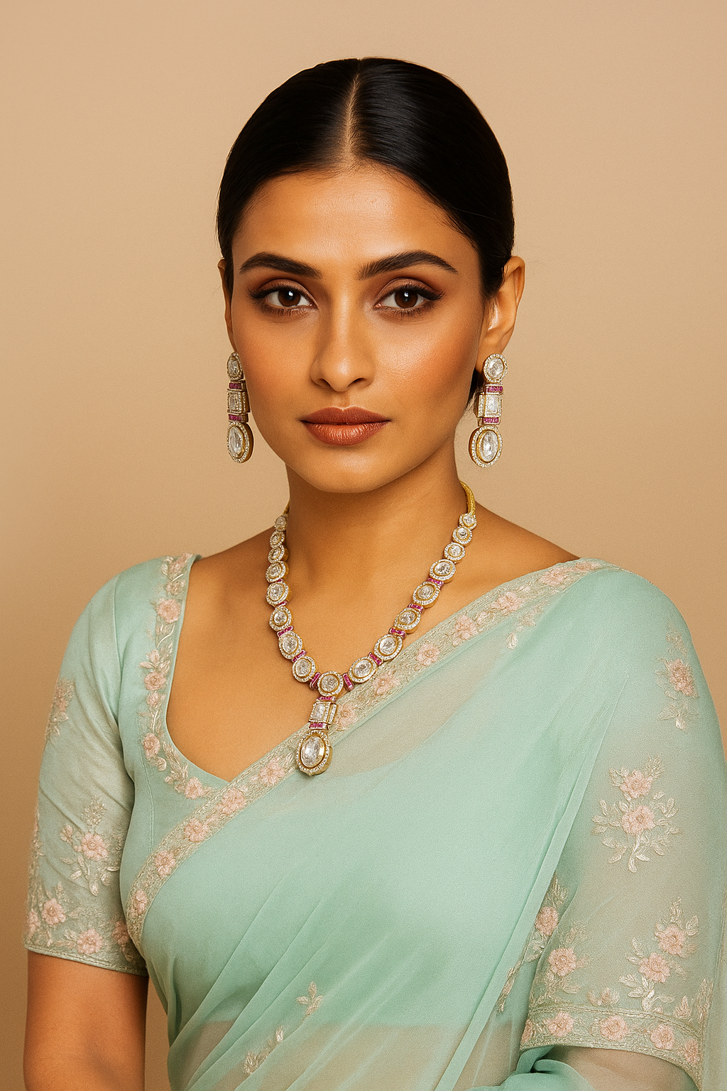 Ruby Spark Diamond Necklace Set Polki Elegance with Modern Touch