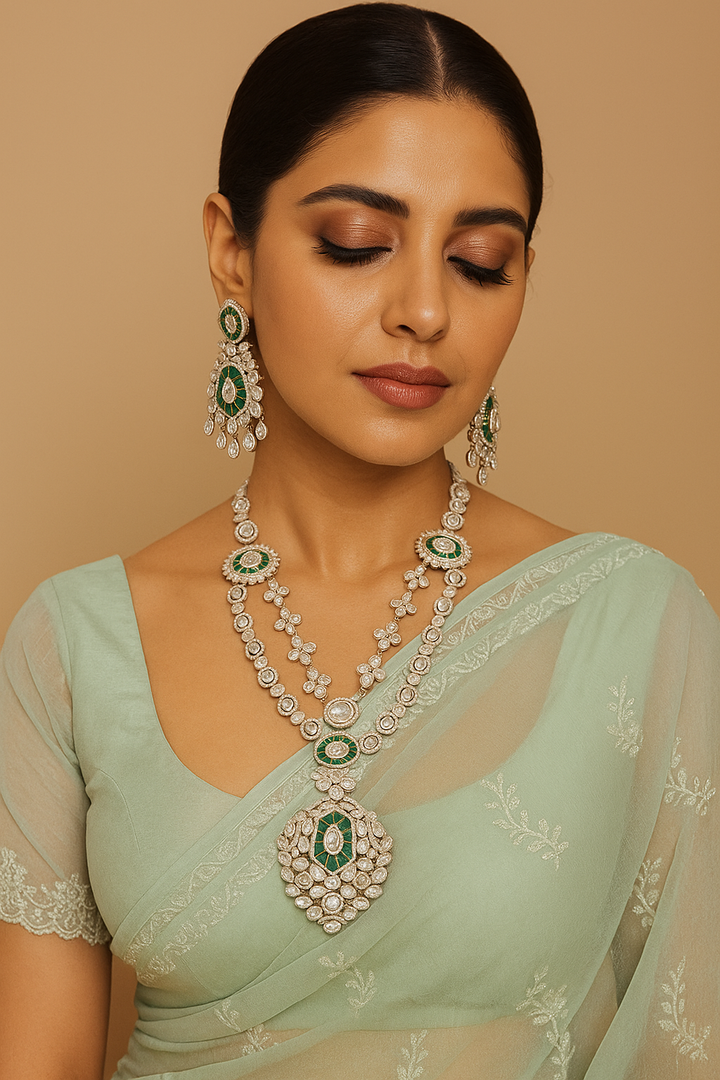 Emerald Polki Kundan Bridal Necklace Set