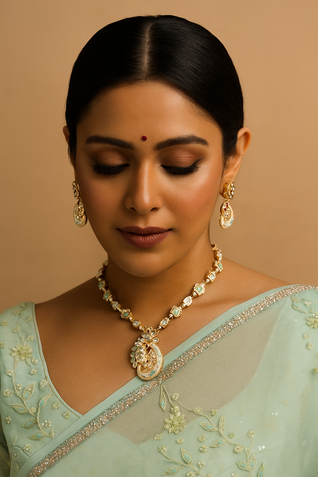 Mint Green Meenakari Kundan Necklace Set