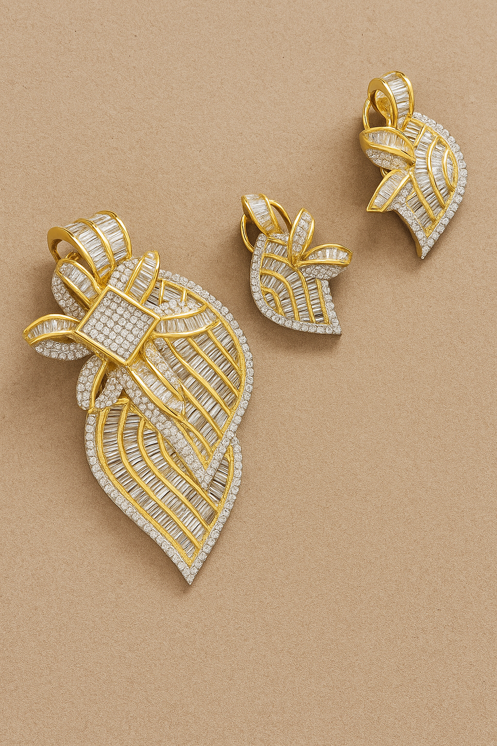 Premium Baguette CZ Designer Pendant Set (Gold Finish) – With Matching Earrings