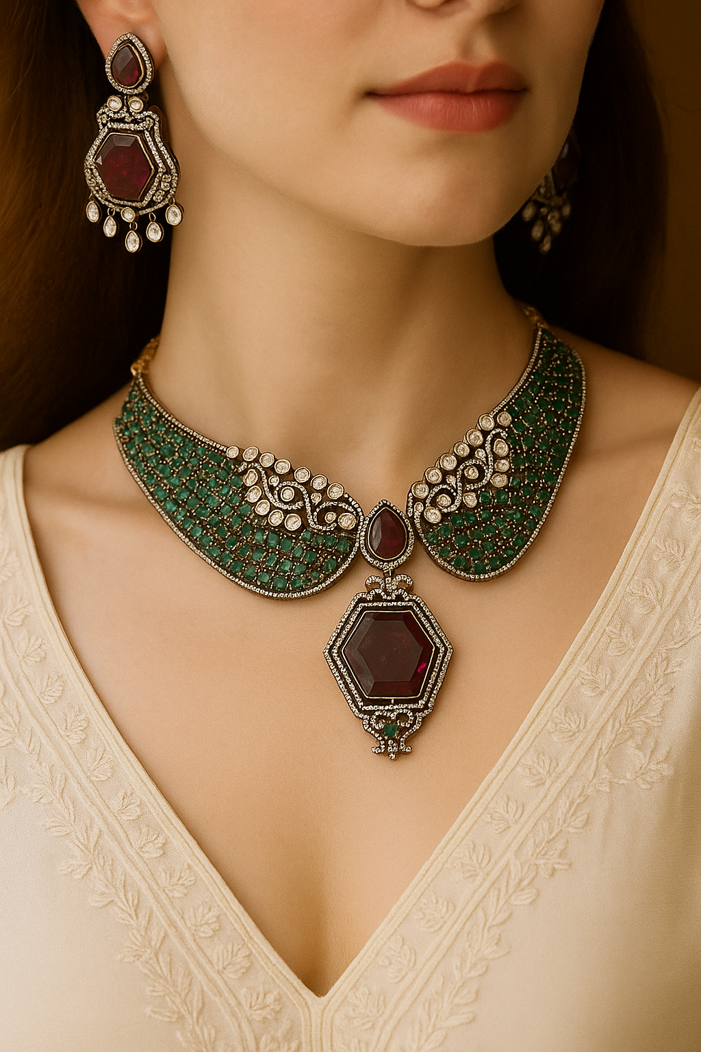 Royal Ruby–Emerald Kundan Choker Necklace Set