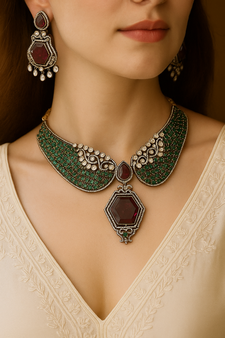 Royal Ruby–Emerald Kundan Choker Necklace Set