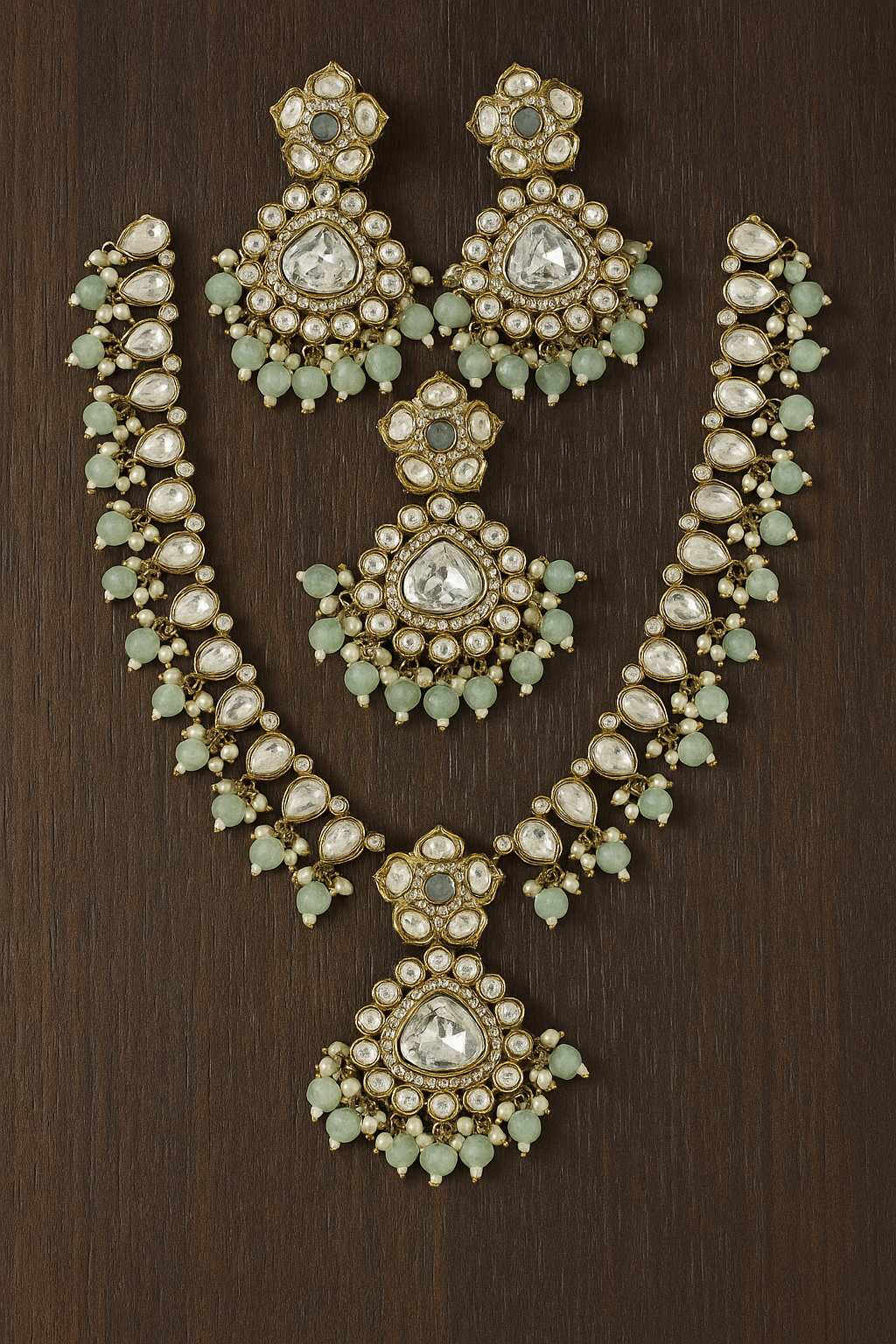Pastel Multi-Bead Kundan Bridal Necklace Set | Premium Polki Jewellery