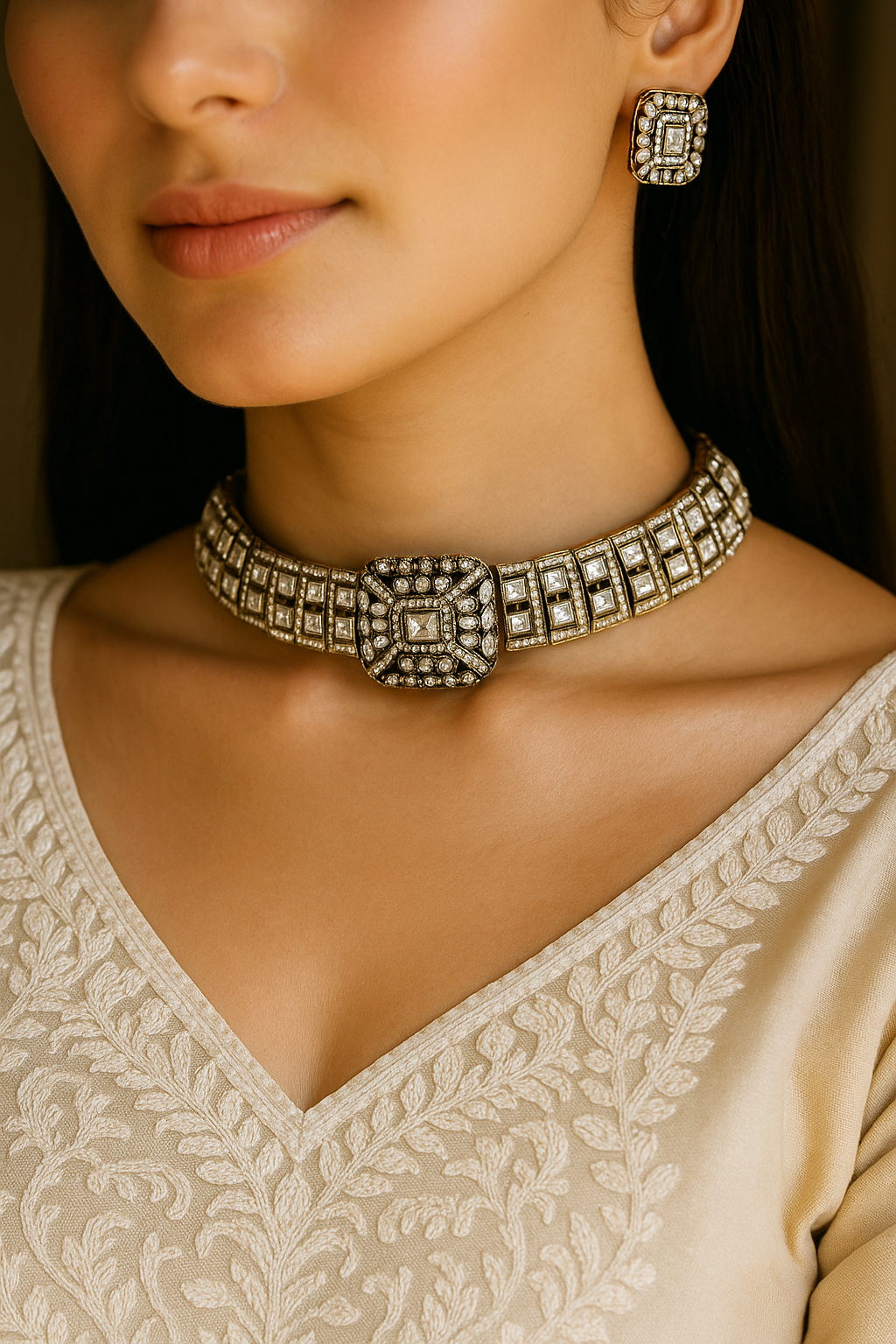 Classic Square-Cut Kundan Choker Set | Premium Antique Polki Jewellery