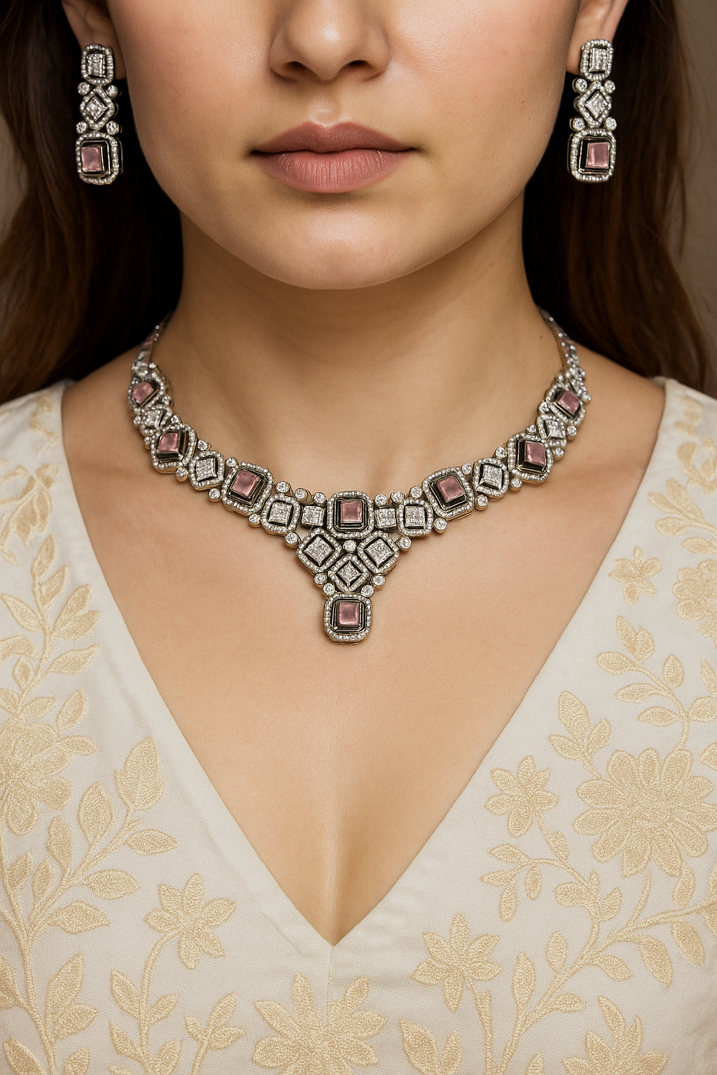 Pink Stone Diamond Choker Set | Premium Elegant Party Wear Jewellery