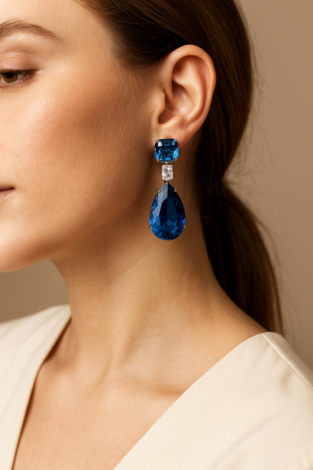Royal Blue Drop Statement Earrings | Big Stone Partywear Earrings