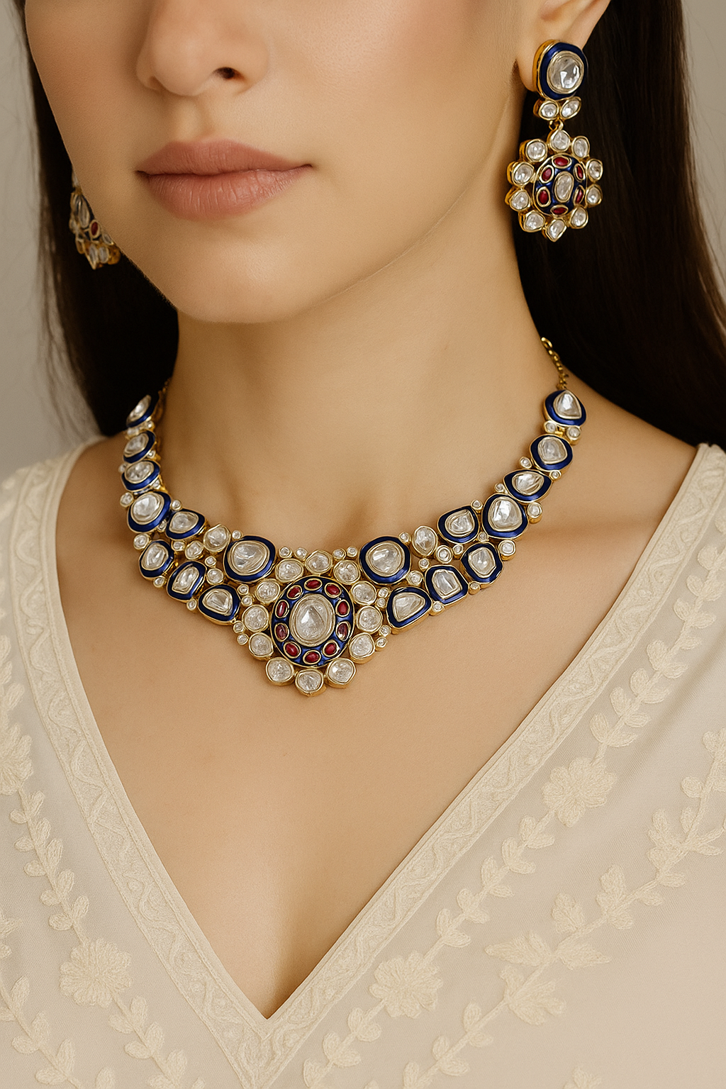 Royal Blue Meenakari Polki Kundan Choker Set | Bridal Necklace Set