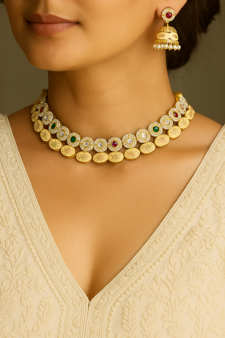 Premium Meenakari Gold Choker Set with Jhumka Earrings | Traditional Ethnic Jewellery