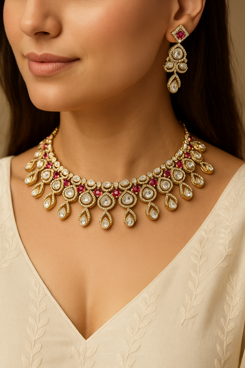 Premium Kundan Ruby Stone Necklace Set | Bridal & Festive Jewellery