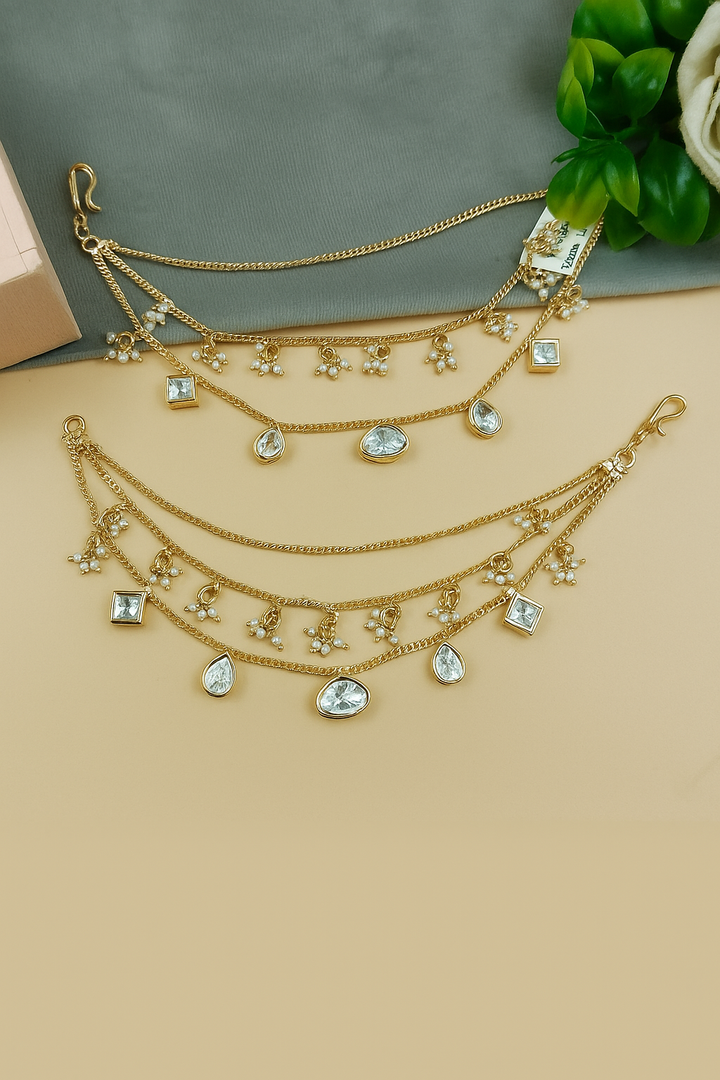 Premium Gold-Plated Crystal Hand Chain Set – Bridal & Festive Wear