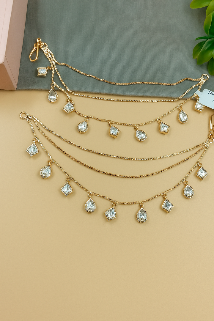 Gold Plated Crystal Drop Ear Chain for Women – Elegant Multi-Layer Ear Hair Chain