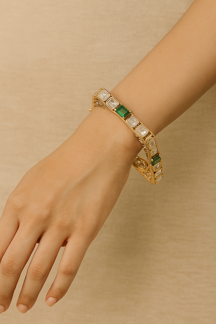 Emerald Green Kundan Openable Bangles – Premium Bridal Collection