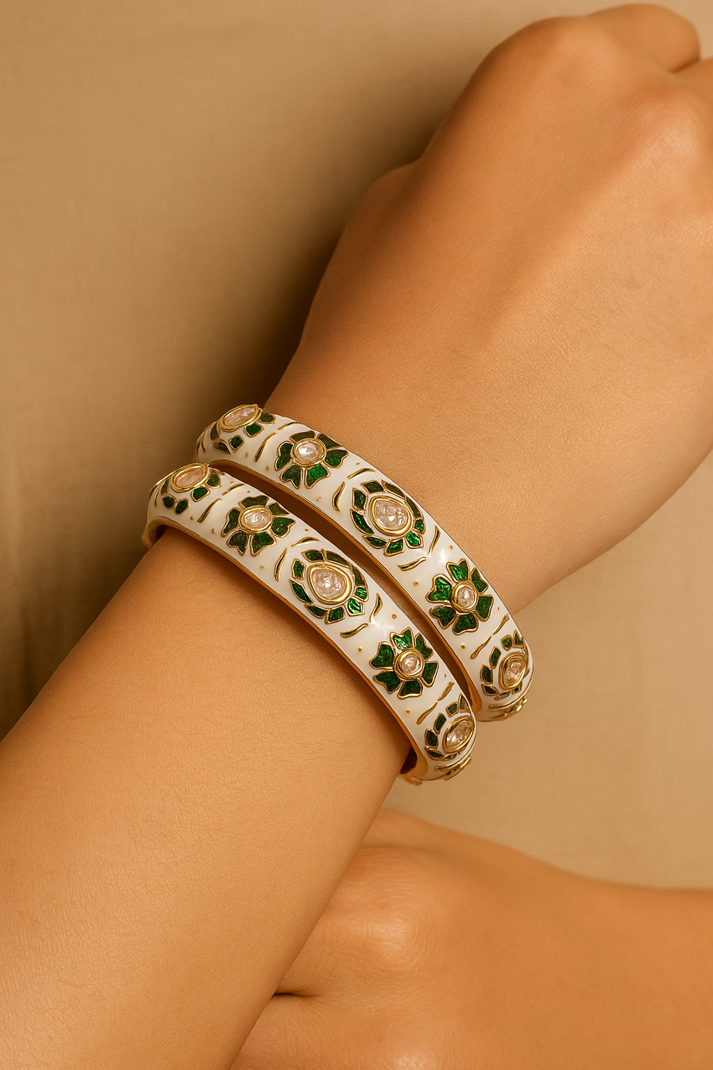 White Meenakari Kundan Openable Bangles – Royal Lotus Design