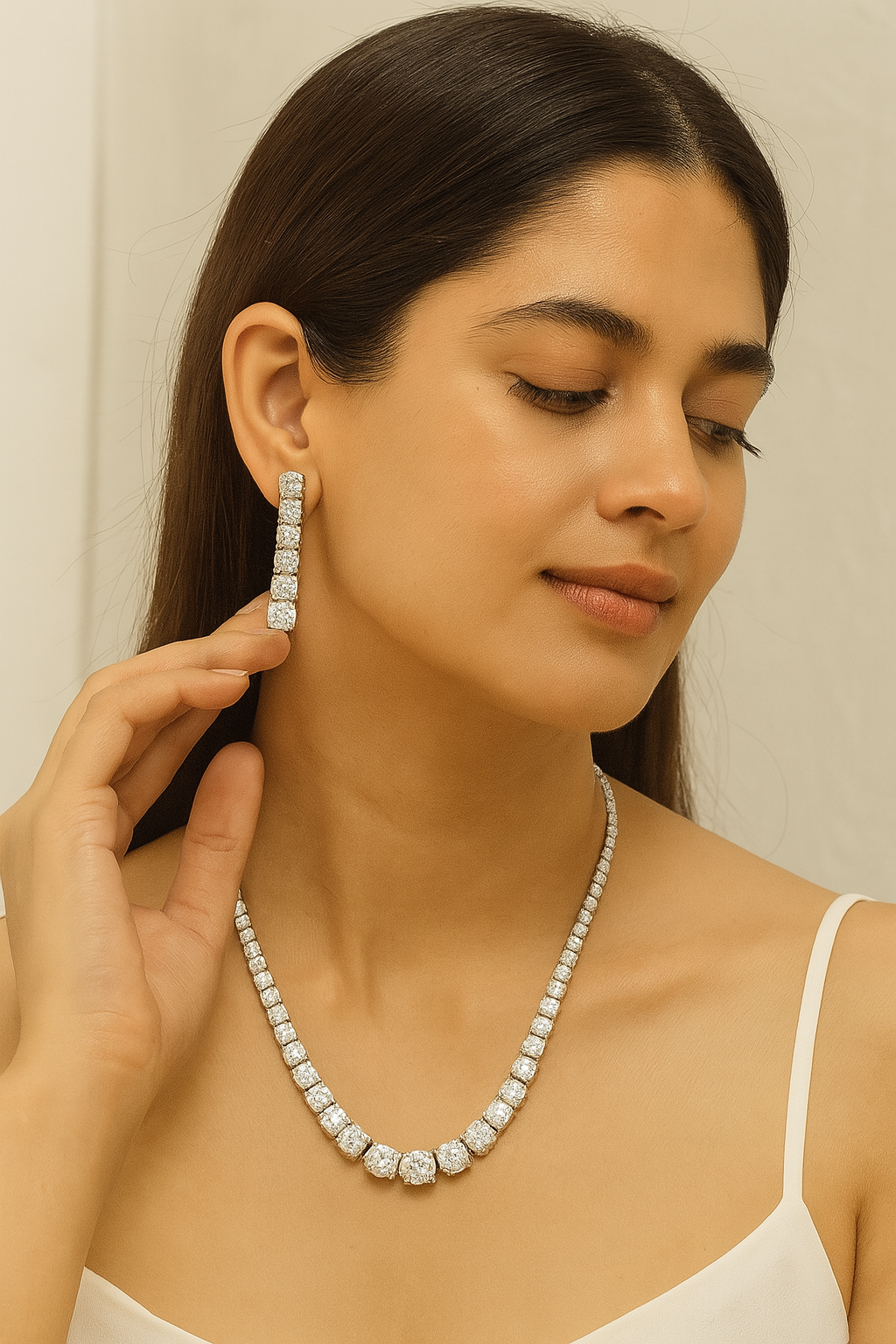 Bold Solitaire Look Diamond Necklace Set – 1 Gram Gold Plating