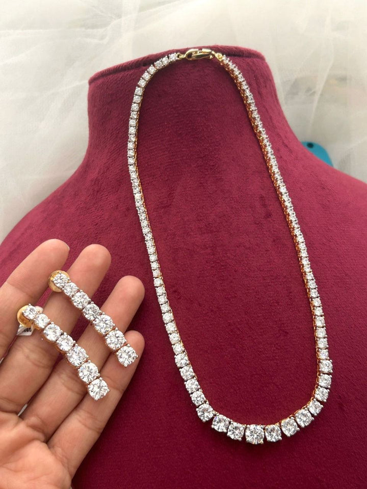 Bold Solitaire Look Diamond Necklace Set – 1 Gram Gold Plating