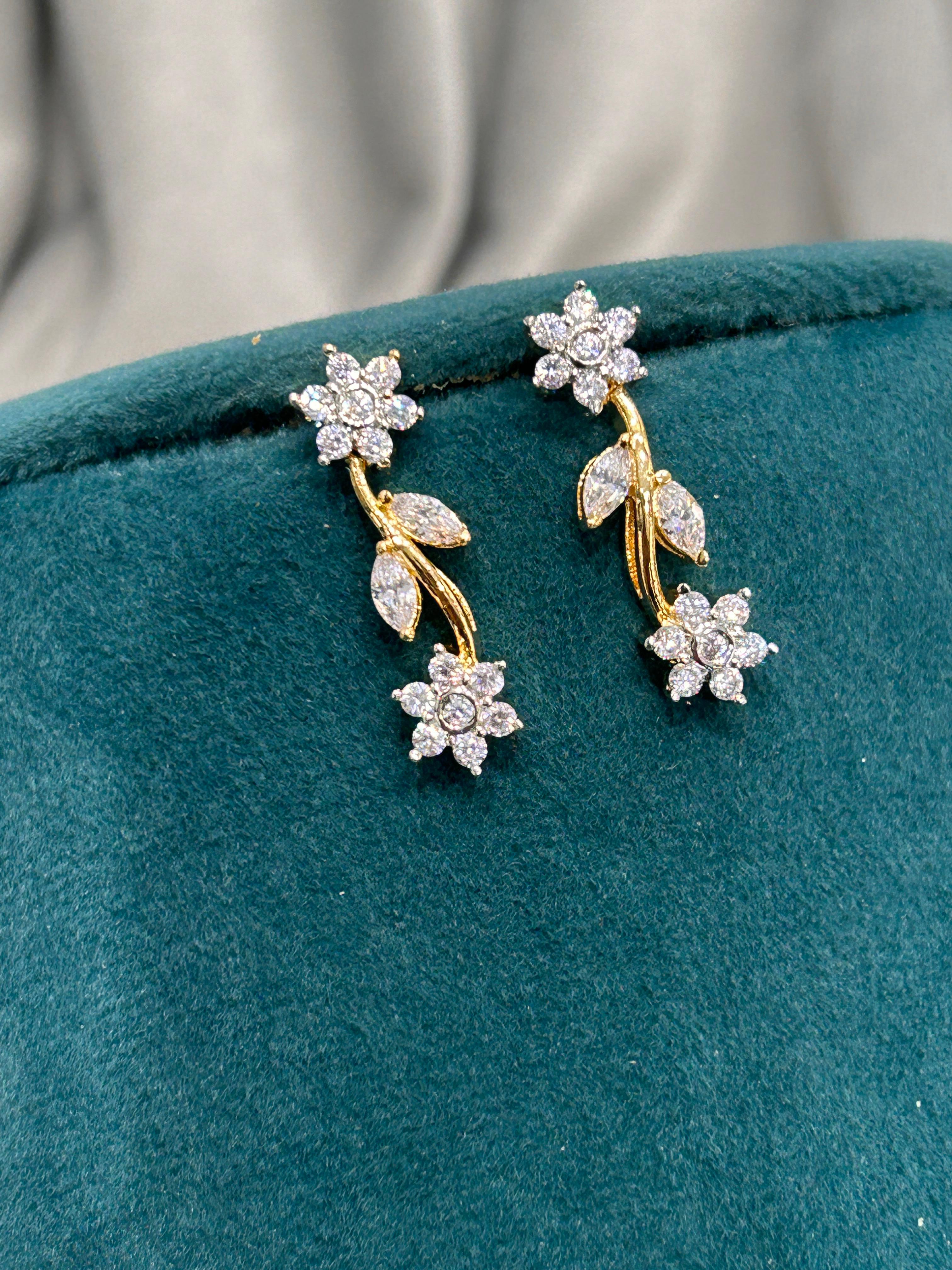 Delicate Floral CZ Diamond Necklace Set – Gold Finish