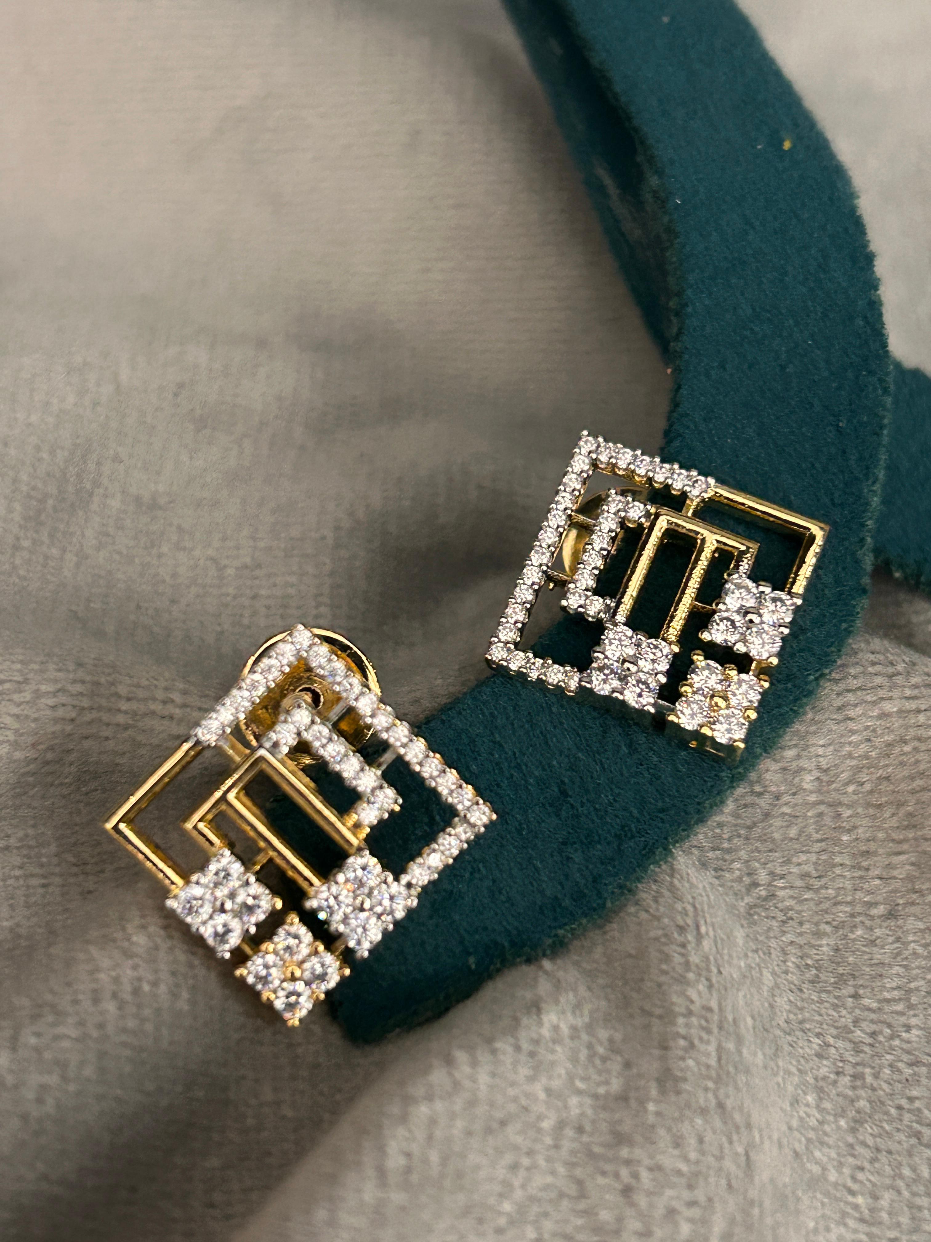 Geometric CZ Diamond Pendant Set in Gold Finish