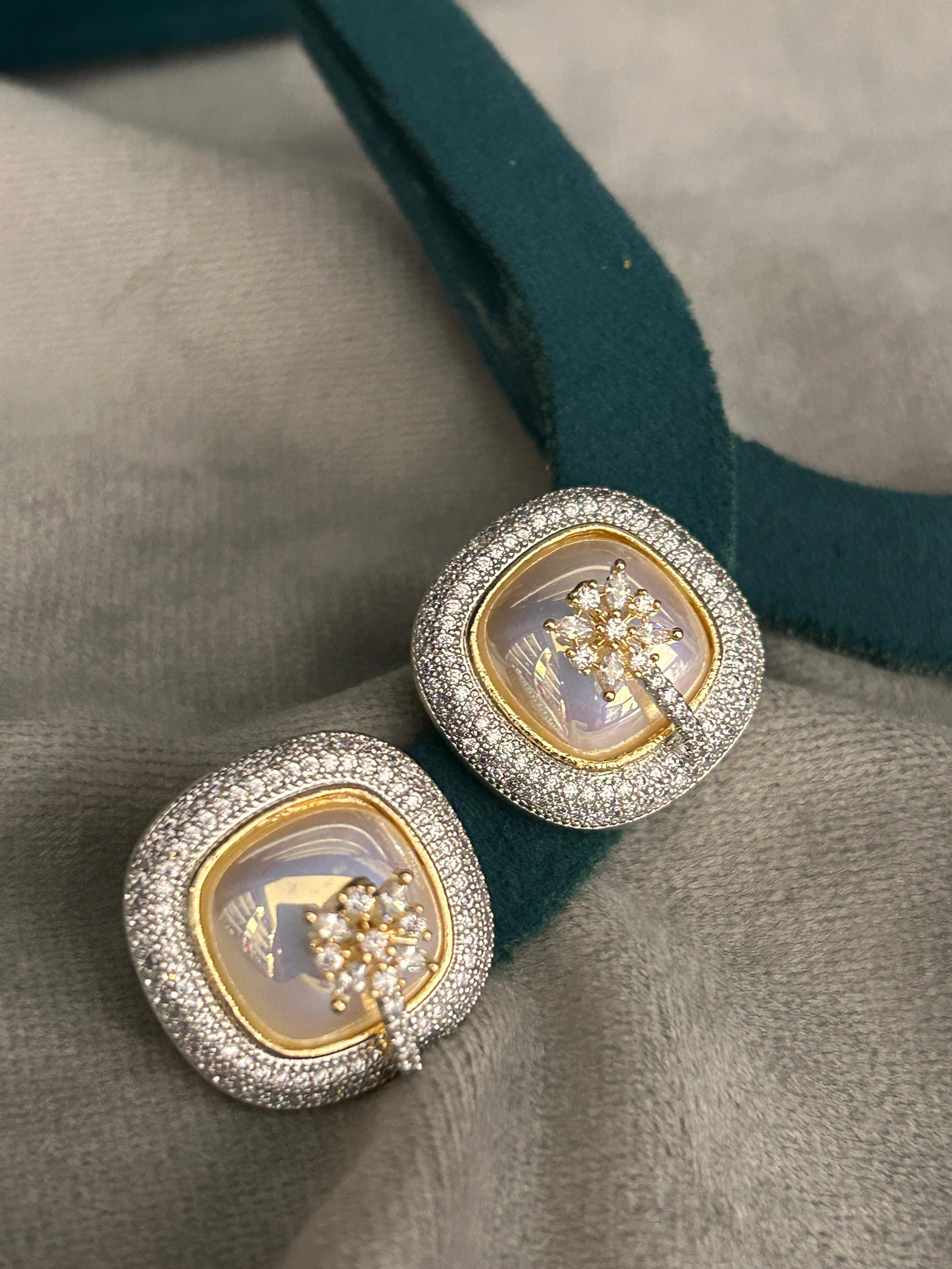 Square Stone Pendant Set with CZ Tree Motif in Gold Finish