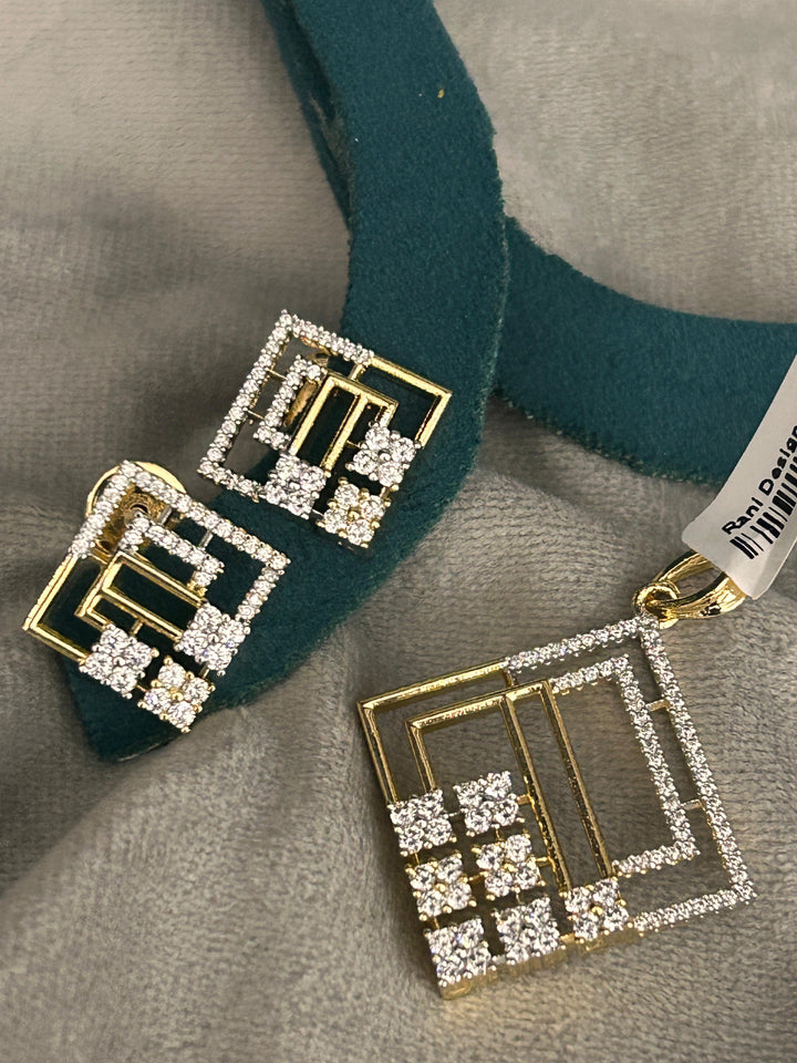 Geometric CZ Diamond Pendant Set in Gold Finish