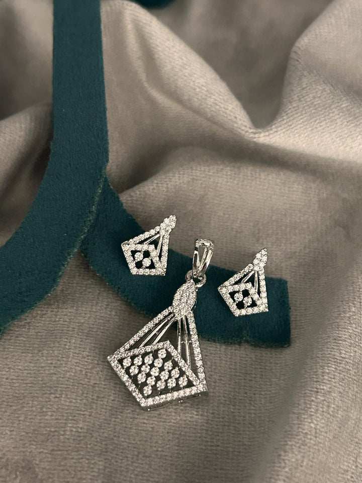 Silver Prism Diamond Pendant Set