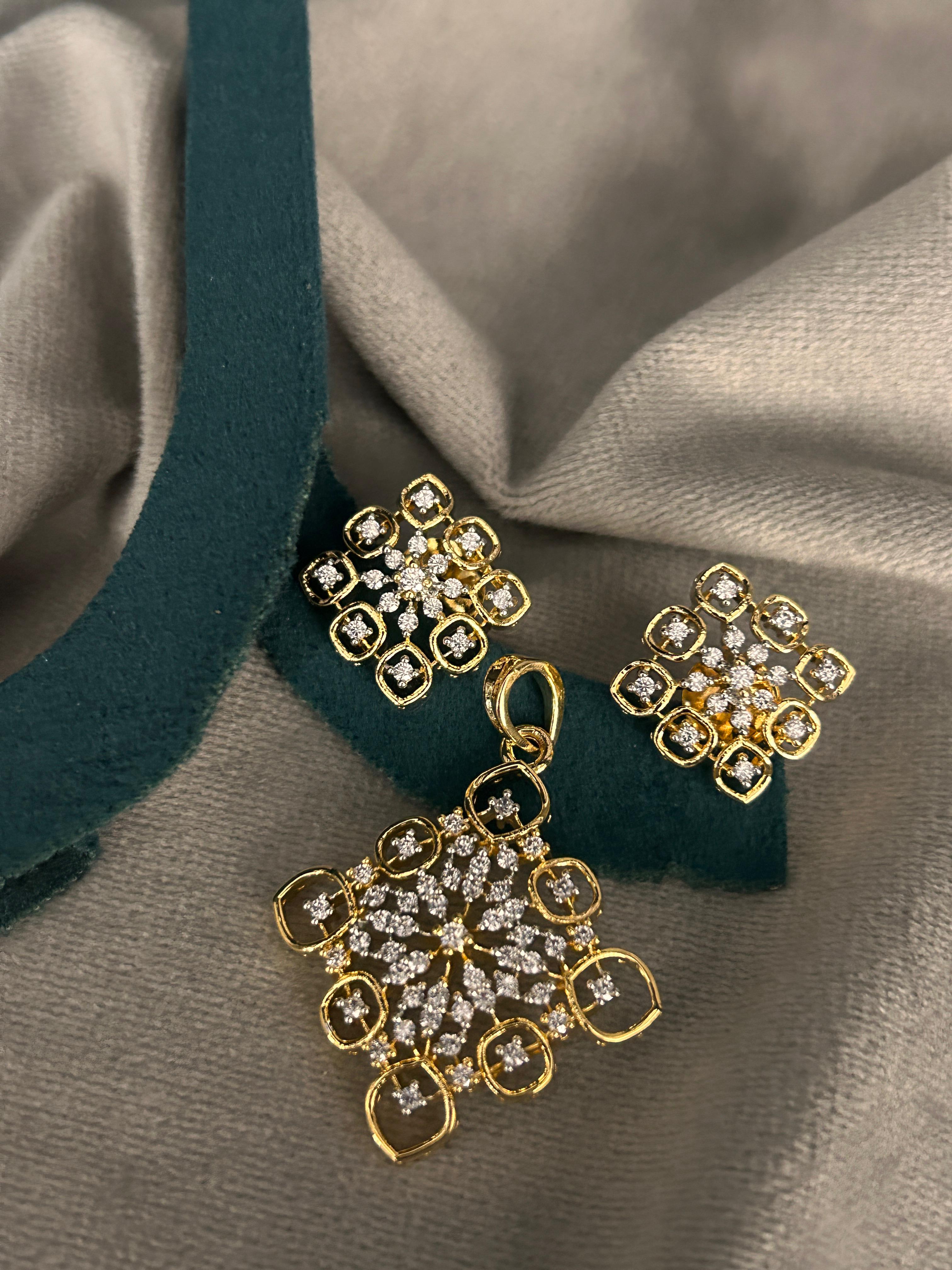 Golden Bloom Square Pendant Set