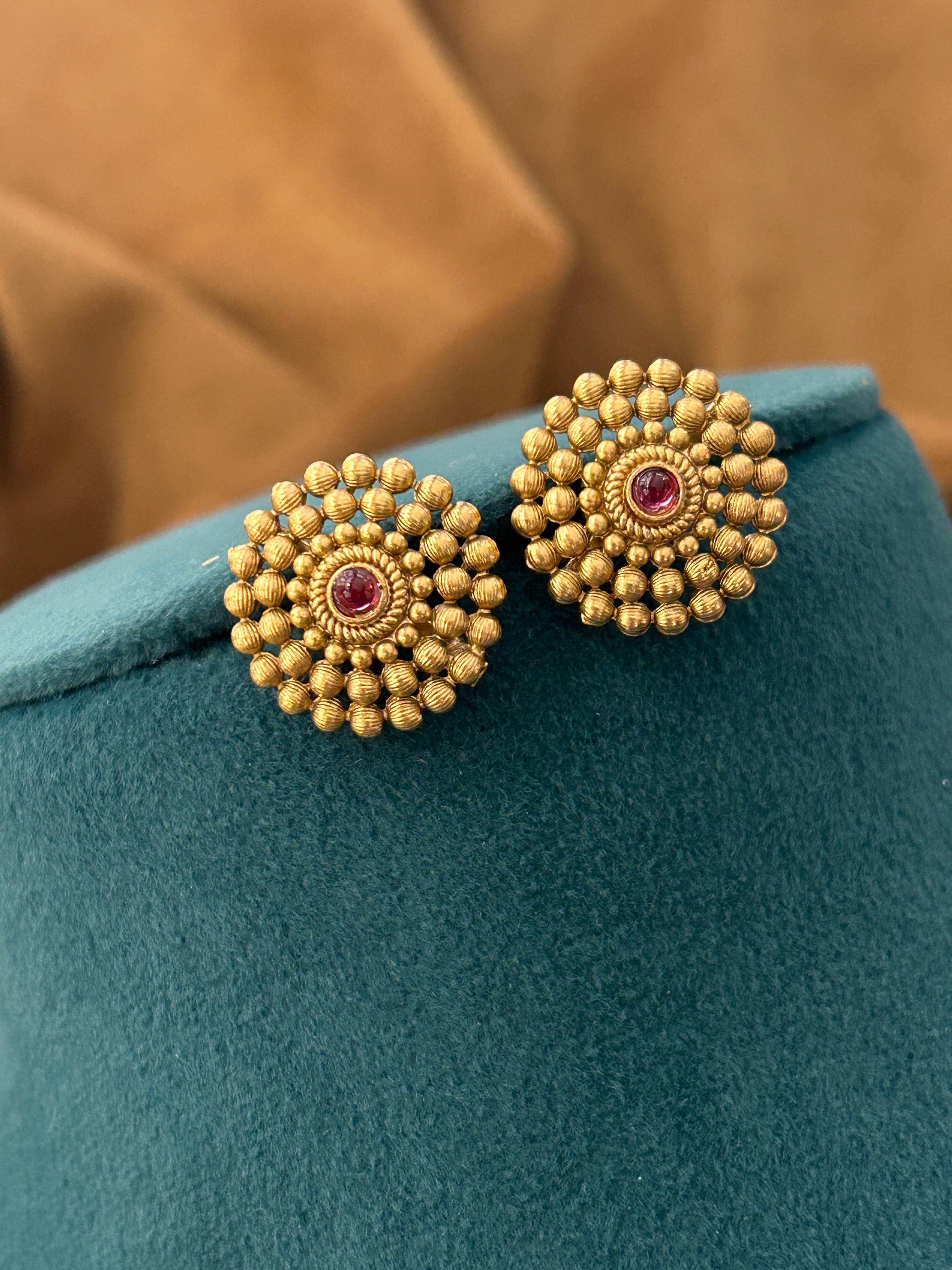 Antique Lakshmi Temple Necklace Set with Traditional Studs