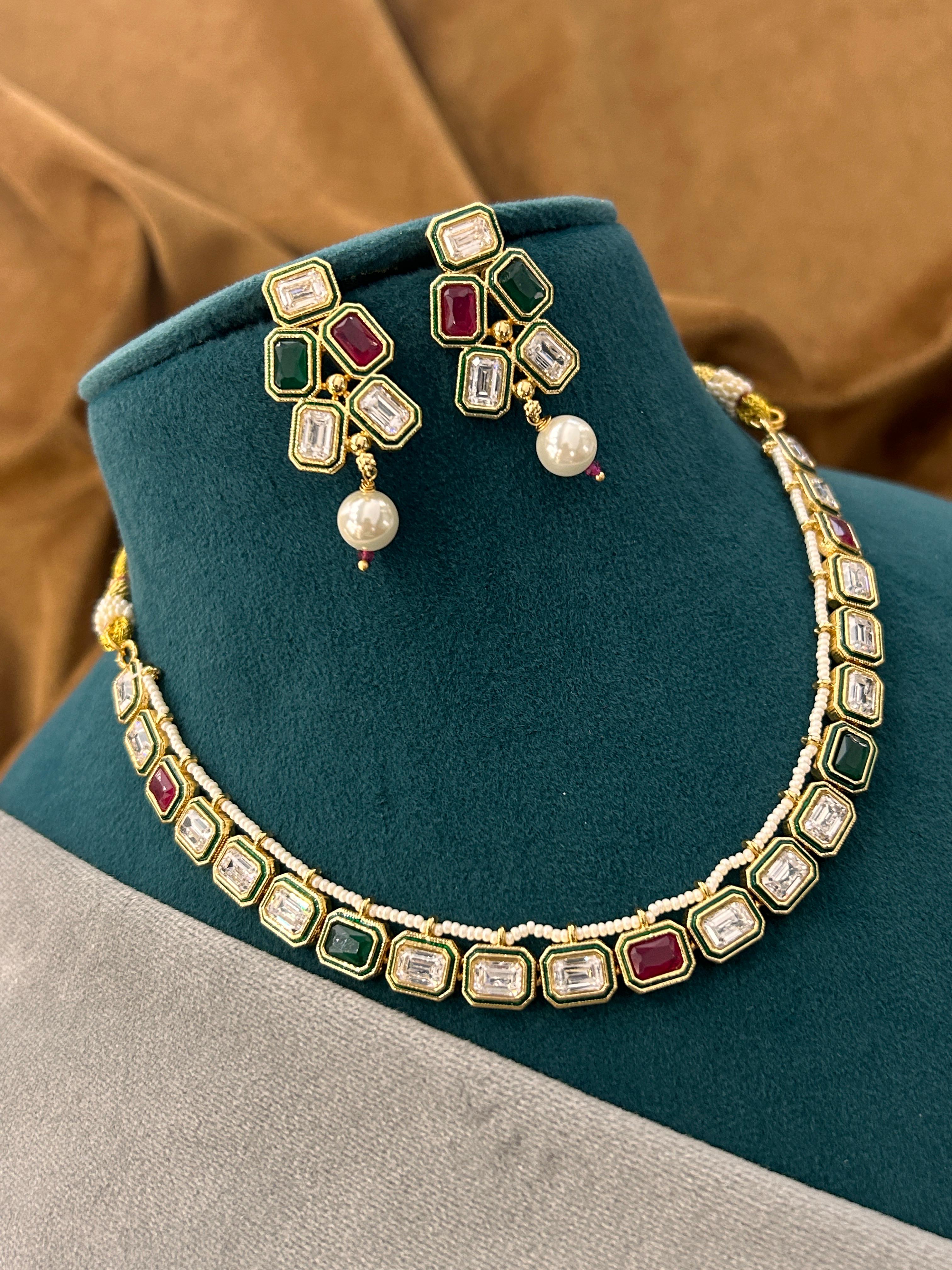 Contemporary Multi-Stone American Diamond Necklace Set