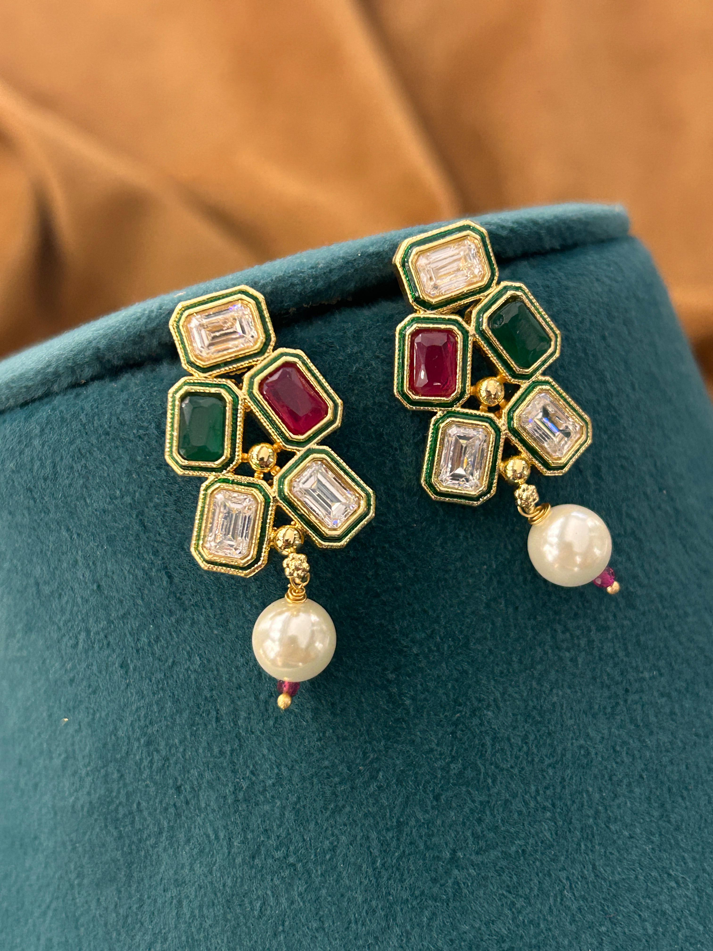 Contemporary Multi-Stone American Diamond Necklace Set