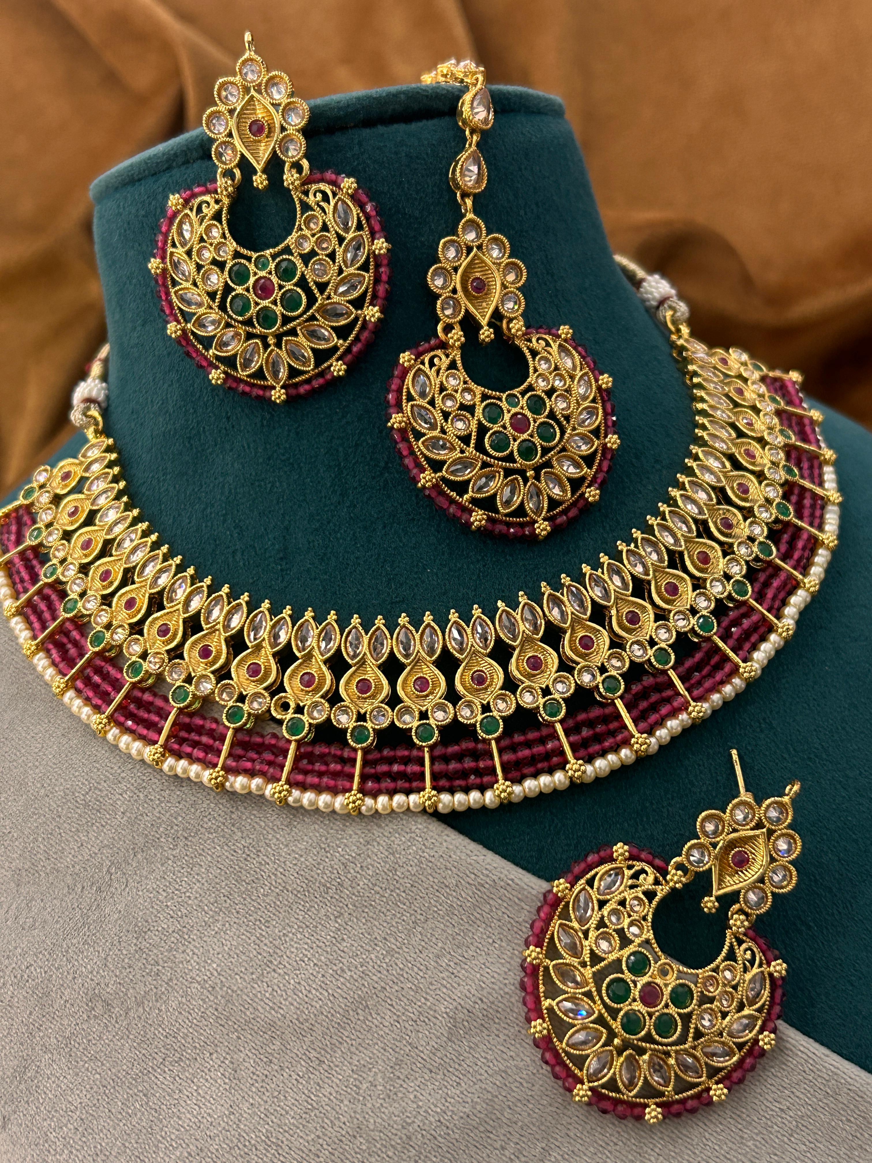 Royal Kundan Bridal Necklace Set with Ruby Bead Detailing