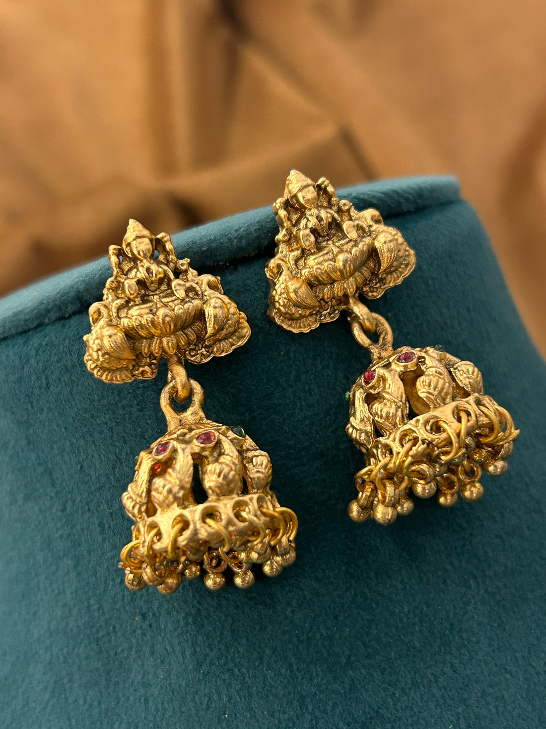 Heavy Lakshmi Temple Bridal Choker Set with Peacock Design & Jhumkas