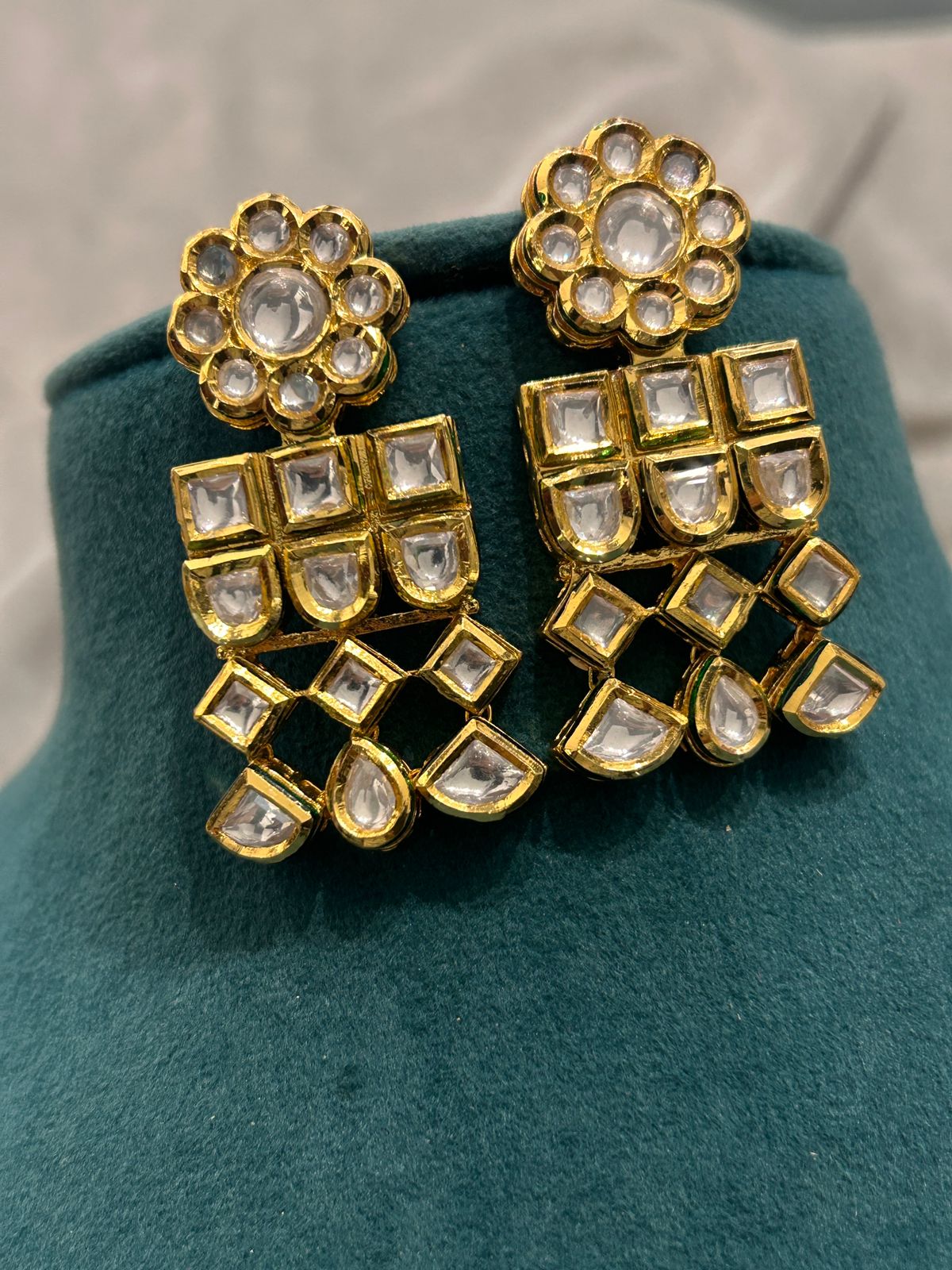 Royal Kundan Layered Block Choker Set with Floral Studs