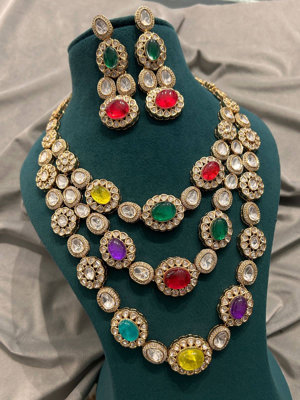 Multicolor Kundan Polki Necklace Set – Statement Bridal Jewelry