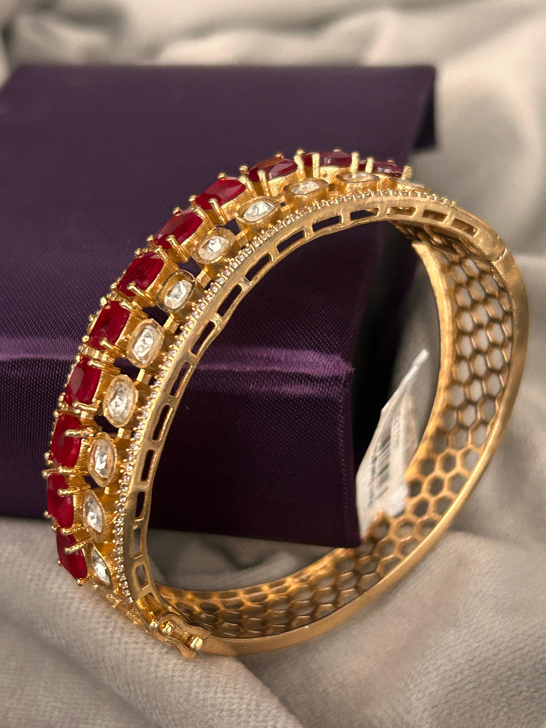 Ruby Radiance Openable Bangle with Diamond CZ Stones (Size 2.4 & 2.6)