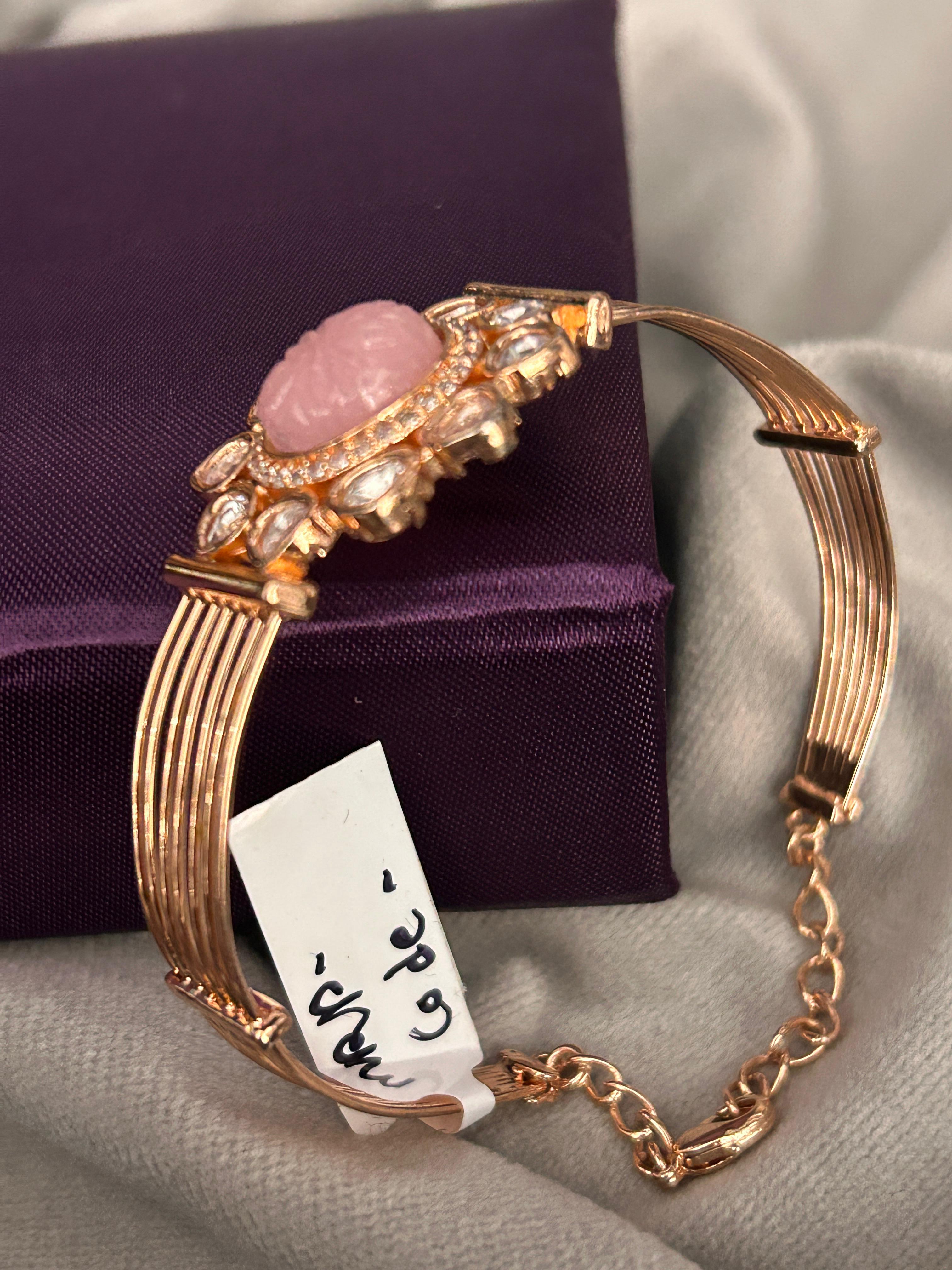 Elegant Pink Stone Polki Bracelet with Rose Gold Finish