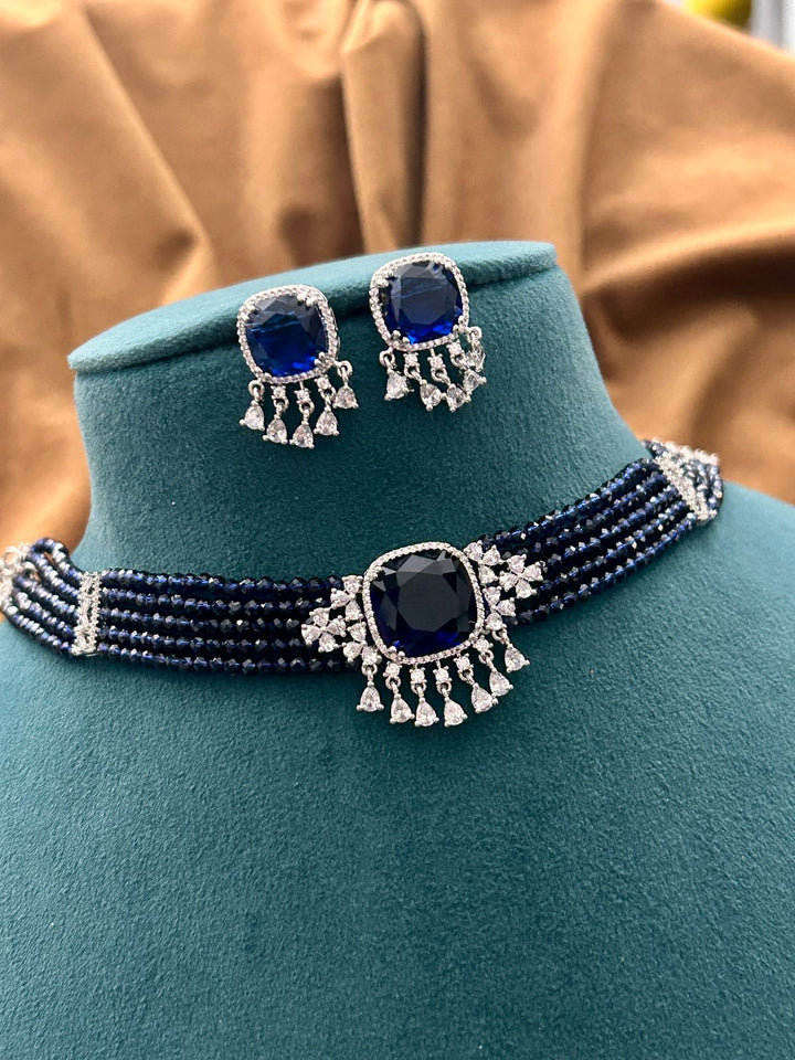 Royal Blue Stone Diamond Choker Set