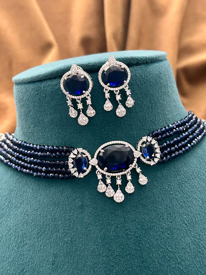 Midnight Glam Blue Stone Diamond Choker Set