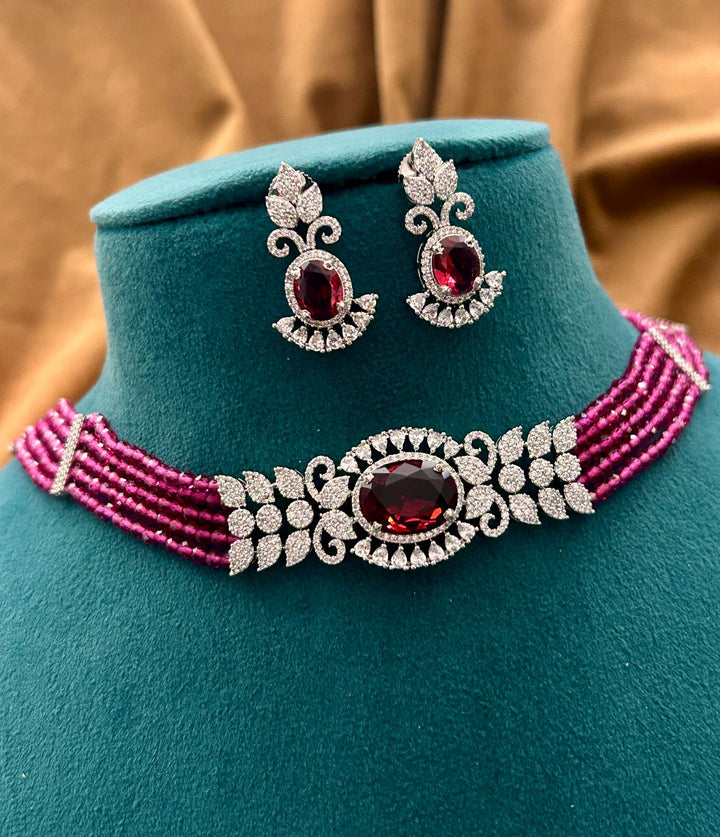 Royal Ruby Leaf Motif Diamond Choker Set