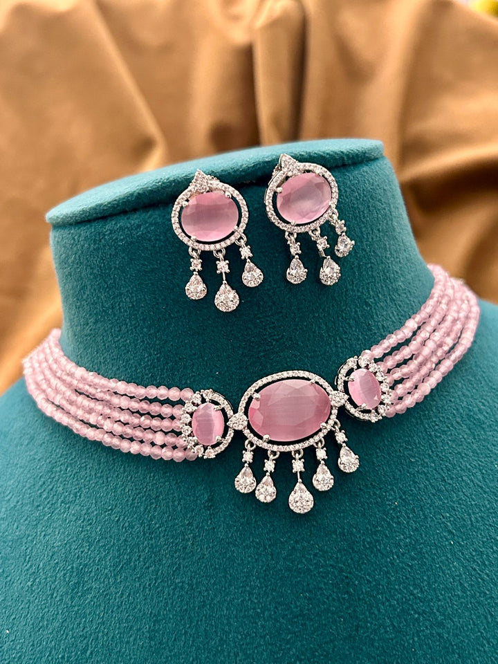 Blush Pink Elegance Diamond Choker Set