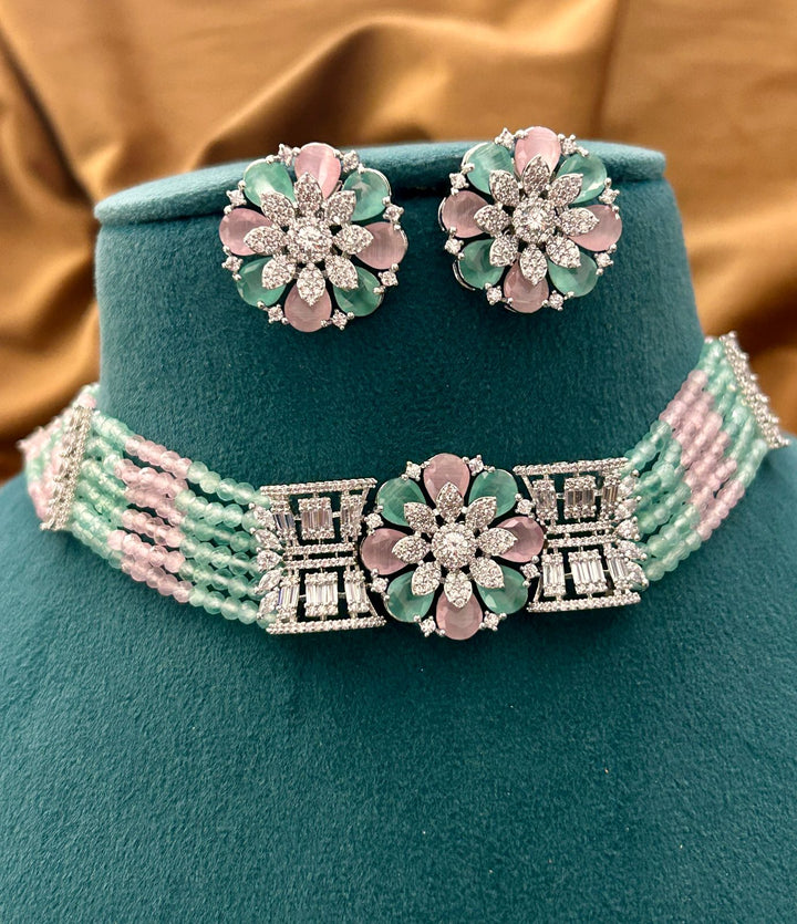 Pastel Blossom Diamond Choker Set