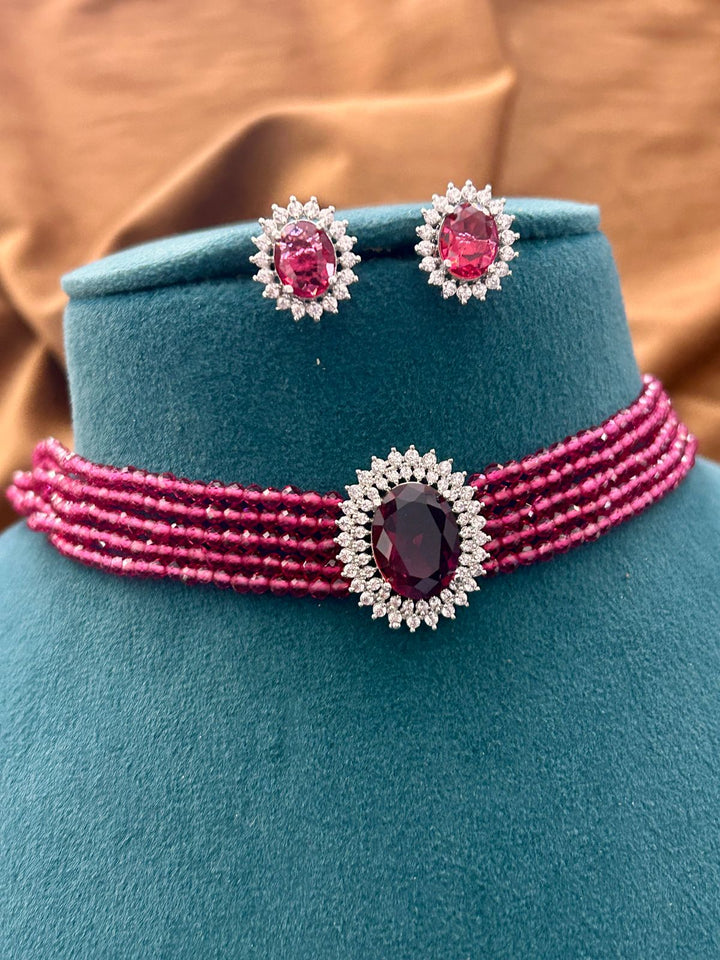Radiant Ruby Solitaire Diamond Choker Set
