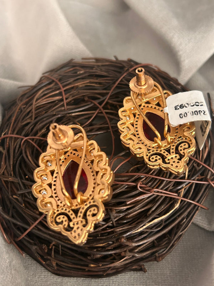 Antique Ruby Red Drop Earrings with AD Detailing